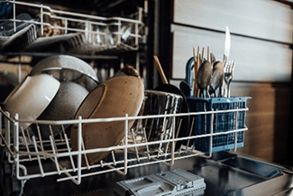 Fill that dishwasher up! Newer dishwashers can handle larger loads and use less water