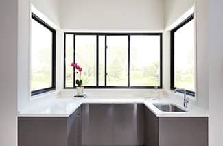 Pass through windows can be created with conventional sliding windows and the removal of screens
